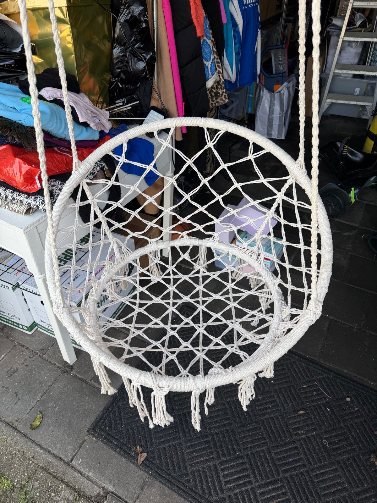 Witte hangstoel, Huis en Inrichting, Stoelen, Ophalen, Gebruikt, Wit, Eén