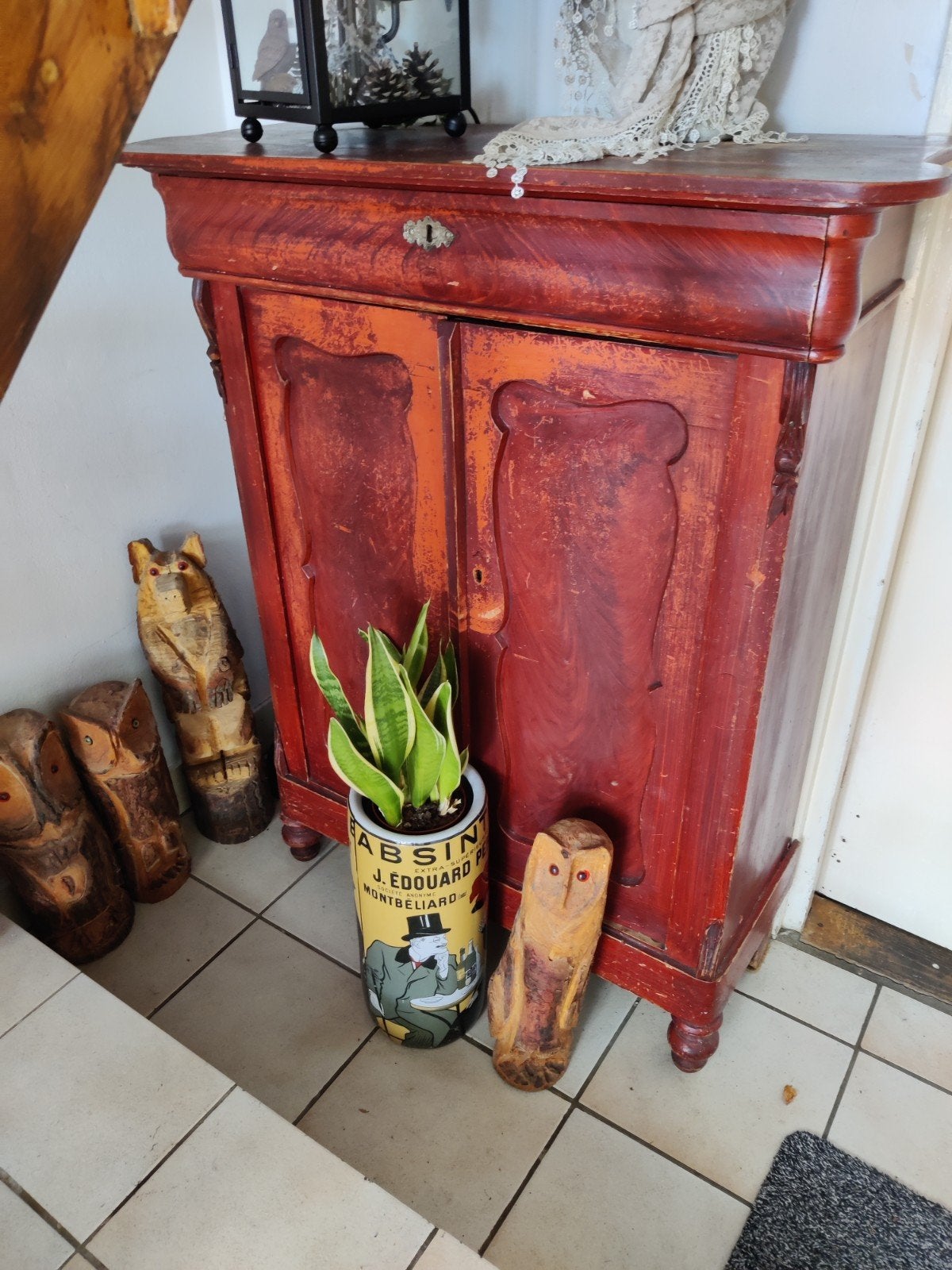 Antieke houten spekkast (meidenkast) - Roodbruin, Antiek en Kunst, Antiek | Meubels | Kasten, Ophalen