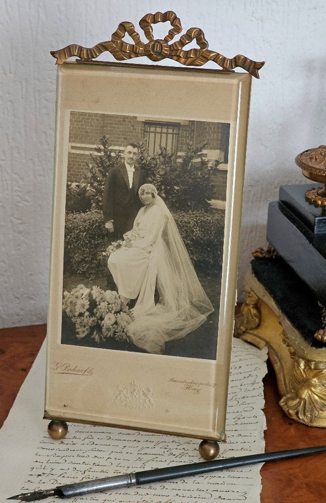 TOP antieke FOTOLIJST met strik + bolpoten striklijst facet, Ophalen of Verzenden
