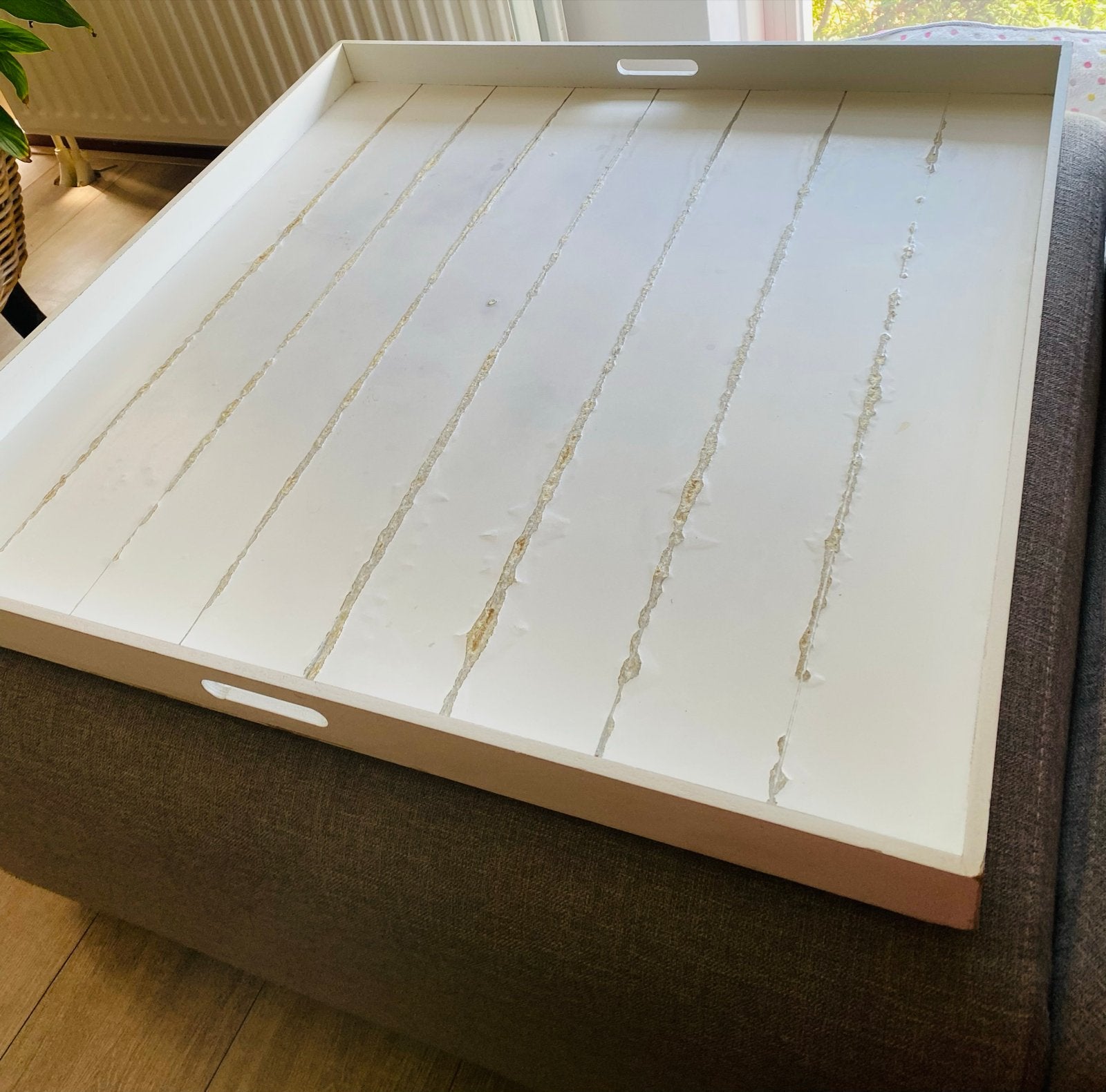Groot wit dienblad 80x80 cm met handvatten, Huis en Inrichting, Woonaccessoires | Dienbladen, Ophalen, Gebruikt, Afneembaar, Vierkant