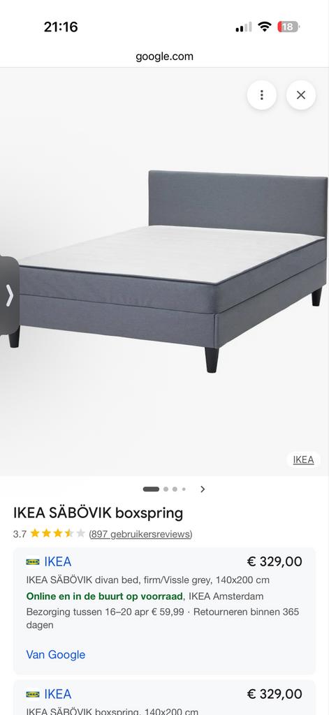 Grijze boxspring, Gebruikt, Tweepersoons, 200 cm, Grijs