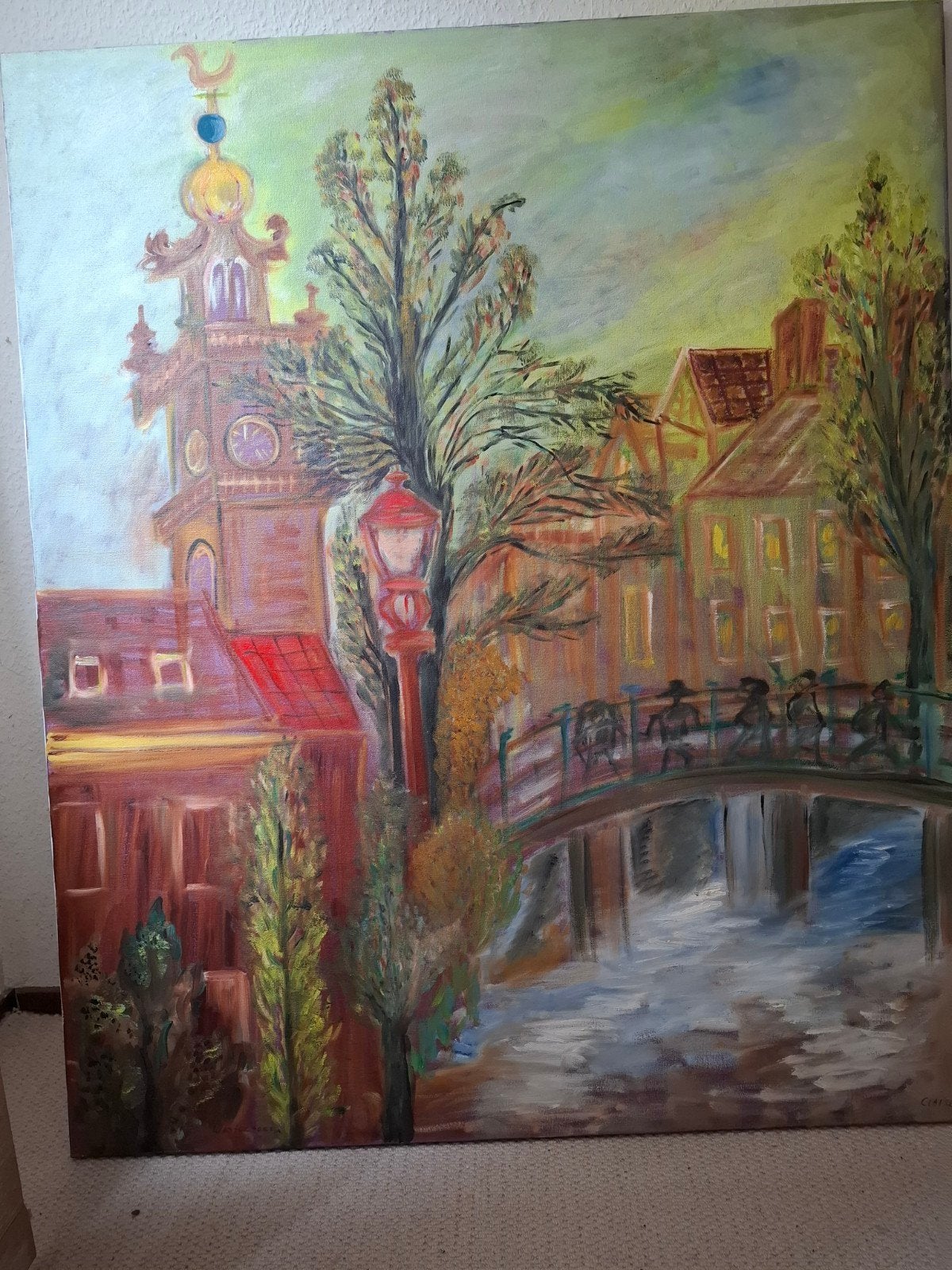 Gracht met brug en westertoren in de storm, Ophalen