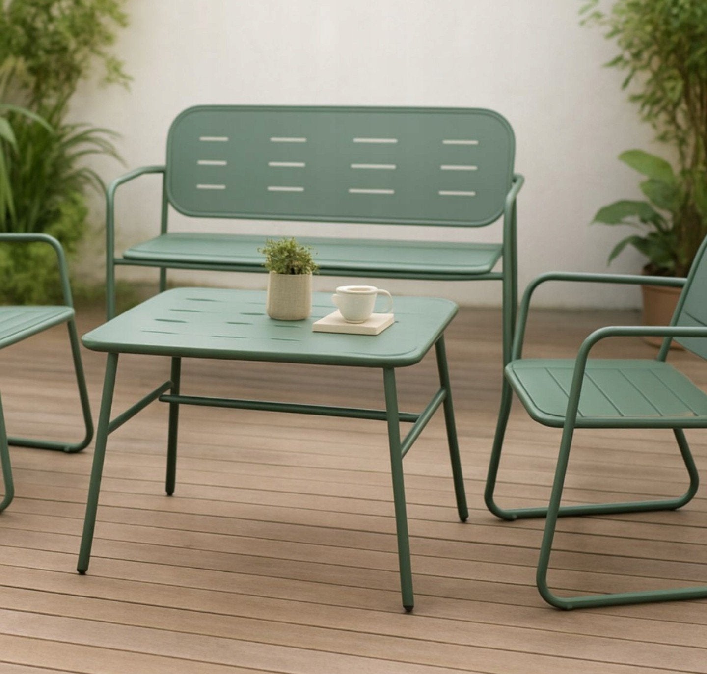 Nieuw tuinset (4-delig) in verpakking - Groen metaal, Tuin en Terras, Ophalen, Bank, 3 zitplaatsen, Tuinset