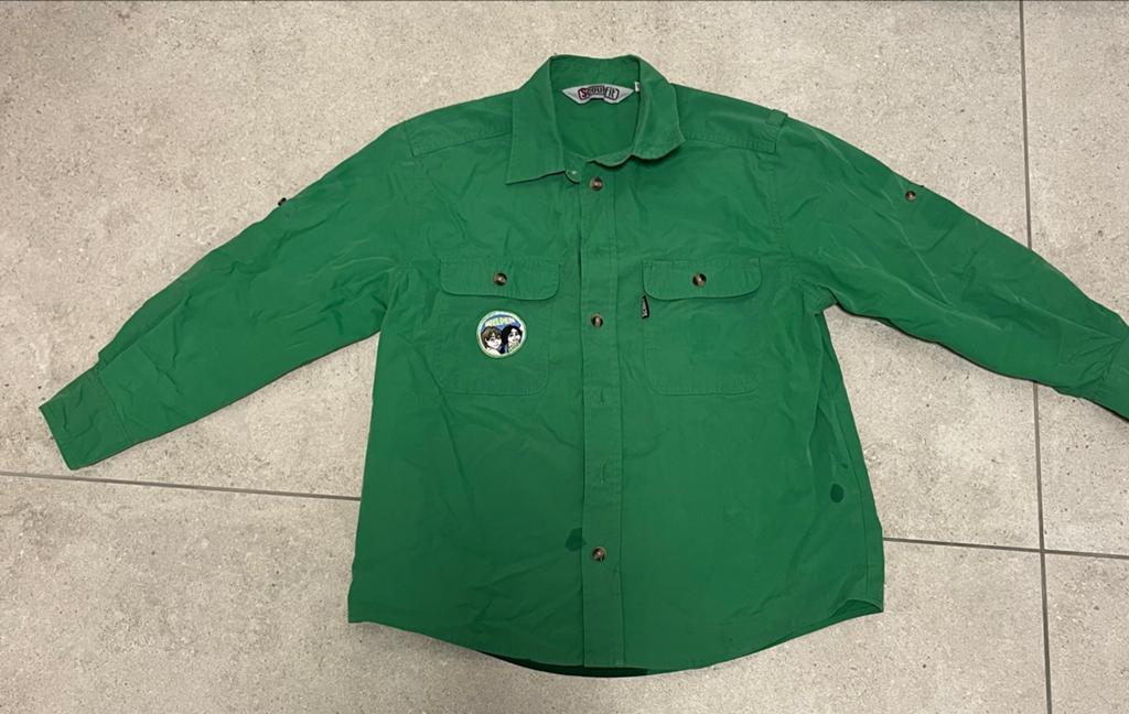 Scoutingblouse groen maat 140 - Scoutfit, Ophalen of Verzenden, Gebruikt, Jongen of Meisje, Overhemd of Blouse