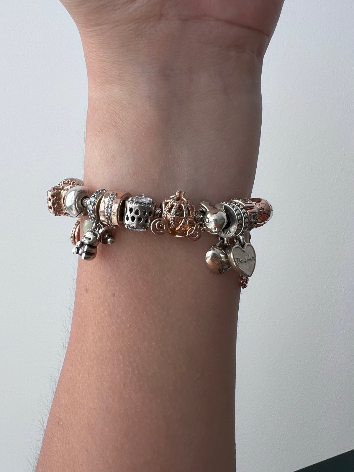 Pandora Armband Zilver/Roségoud met Exclusieve Bedels, Ophalen, Gebruikt, Zilver, Met bedels of kralen