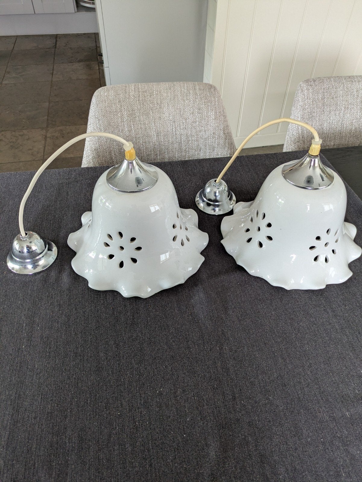 Vintage keramische lampen jaren 70/80 - Wit met zilver, Ophalen of Verzenden, Gebruikt, Vintage, Jaren 70, Jaren 80