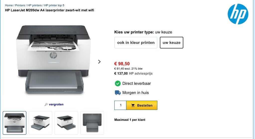 Printer, Computers en Software, Printers, Zo goed als nieuw, Printer, Laserprinter, Zwart-en-wit printen, Draadloos, Ingebouwde Wi-Fi