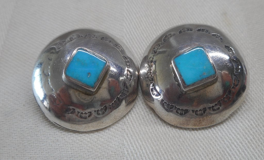 Zilveren Navajo oorclips met turquoise nr.269