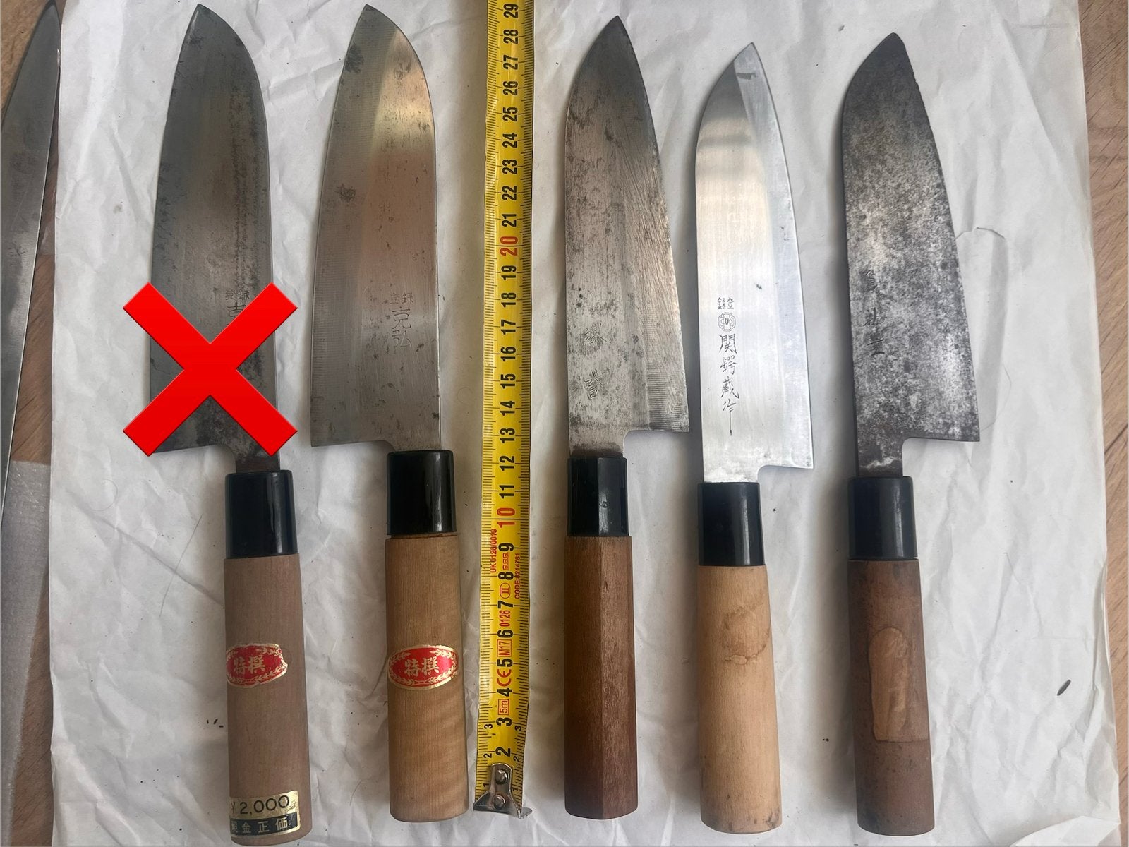 Vintage japans mes, santoku stijl. Per stuk. (Opknapper), Ophalen of Verzenden, Gebruikt, Rvs of Chroom