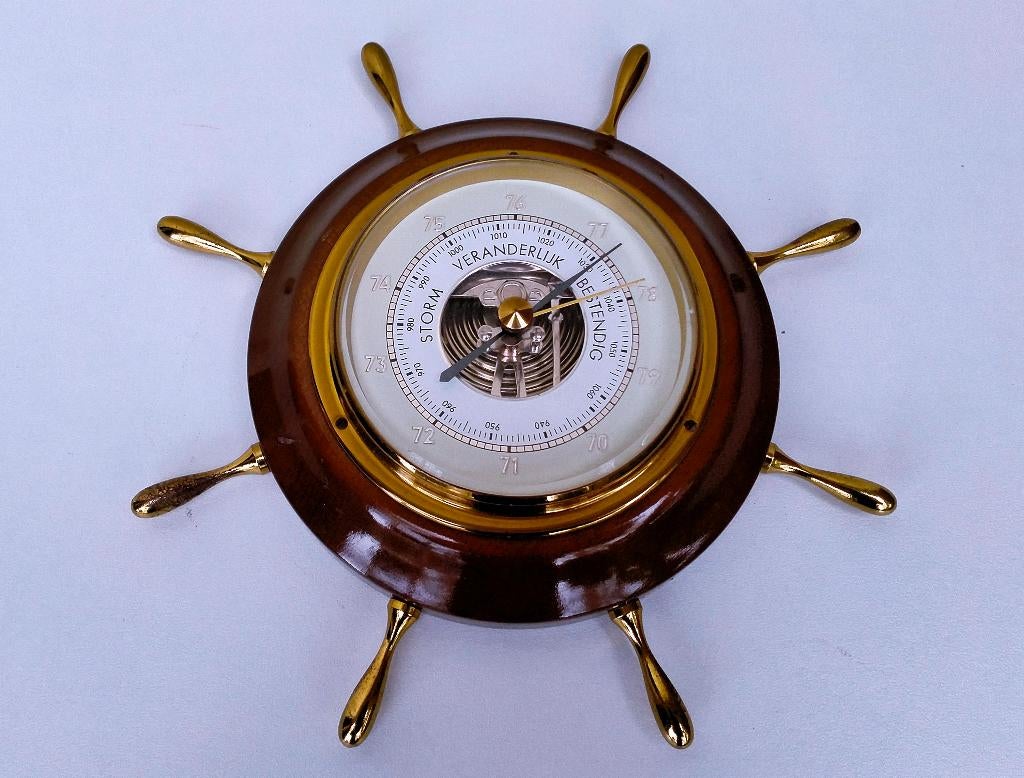 Antieke / Oude Hollandse Scheeps Stuurwiel Barometer, Ophalen of Verzenden