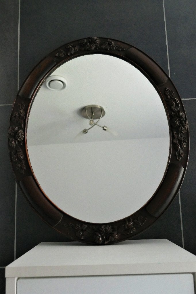 Mahonie spiegel, ovaal, antiek, Ophalen, Ovaal, Minder dan 50 cm, Minder dan 100 cm