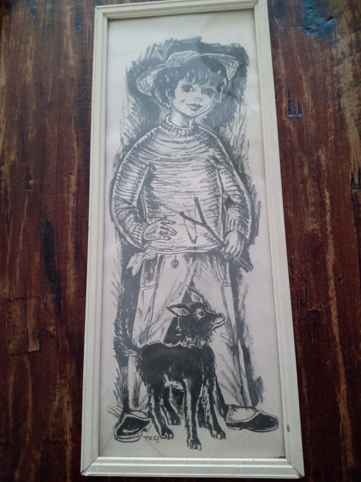 schilderij tekening jongetje, Ophalen of Verzenden, Gebruikt, Minder dan 50 cm, Schilderij