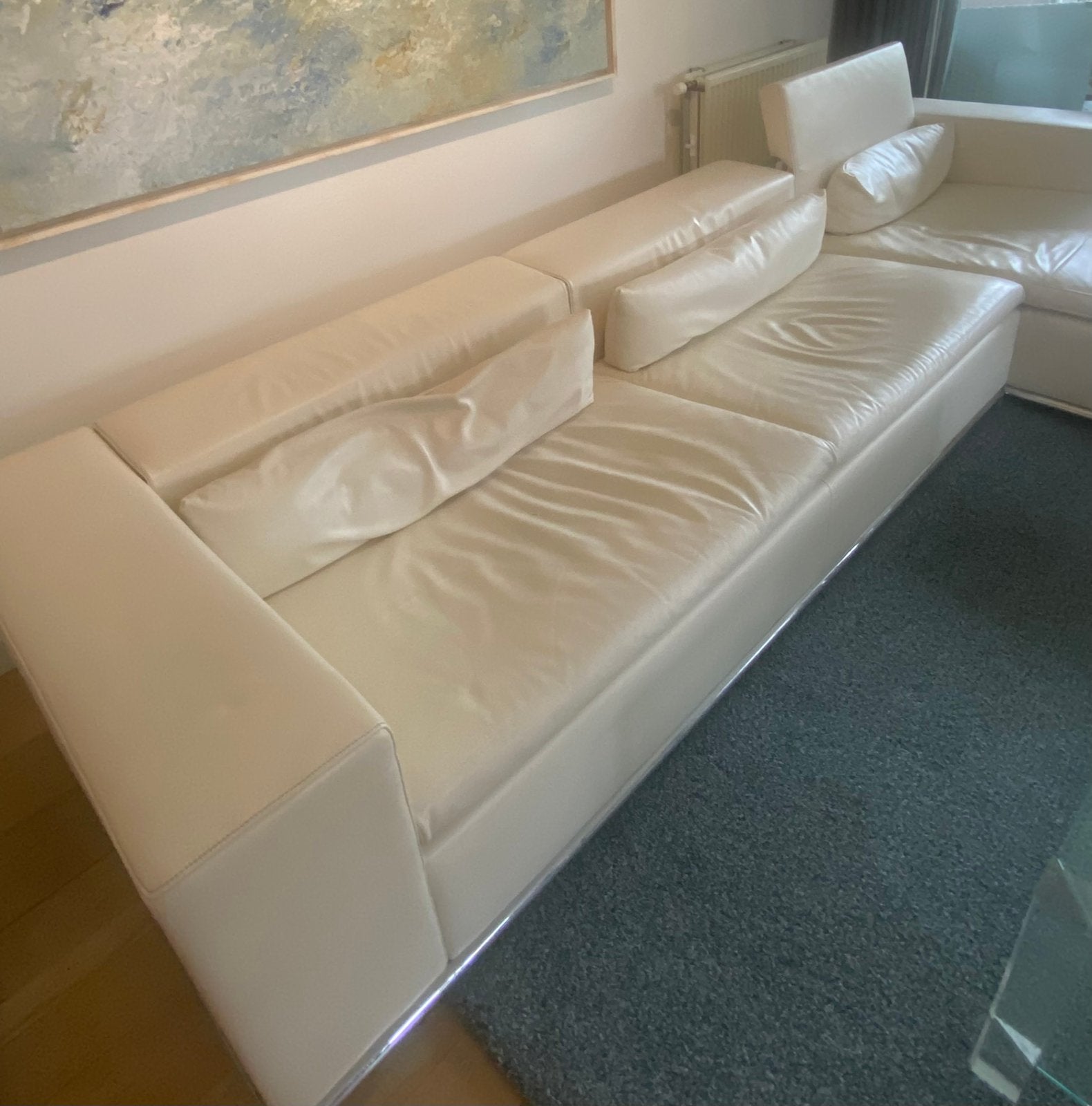 De Sede lederen hoekbank met chaise longue, Ophalen, Gebruikt, Modern, Driepersoons