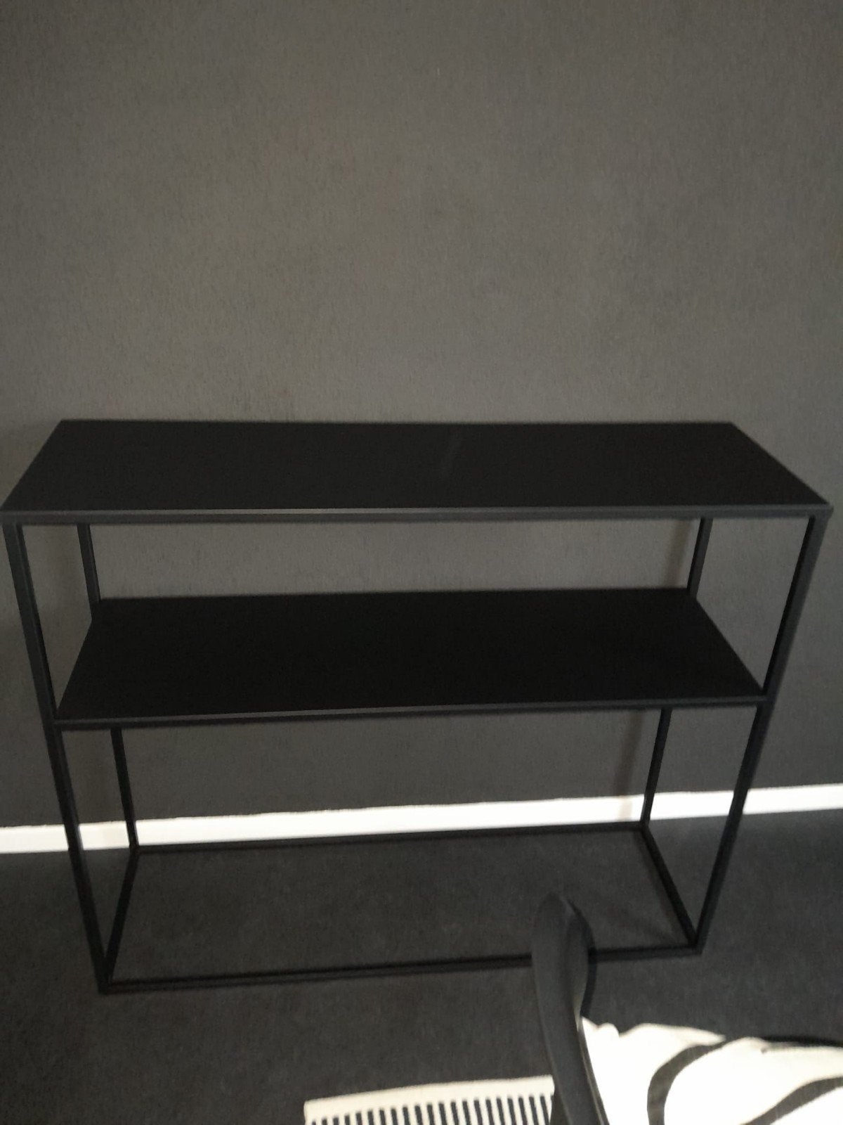 Zwart metalen wandrek/console tafel met 2 planken, Ophalen