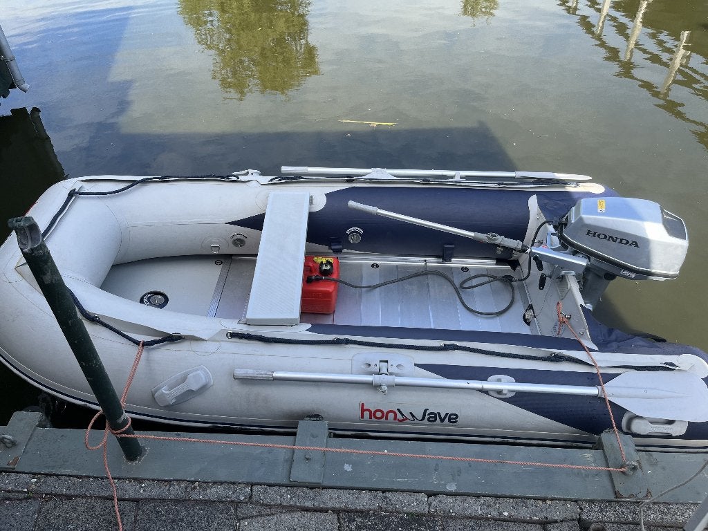 rubberboot Honwave + Honda 5pk motor, Watersport en Boten, Rubberboten, Ophalen, Aluminium, Peddels, 5 pk