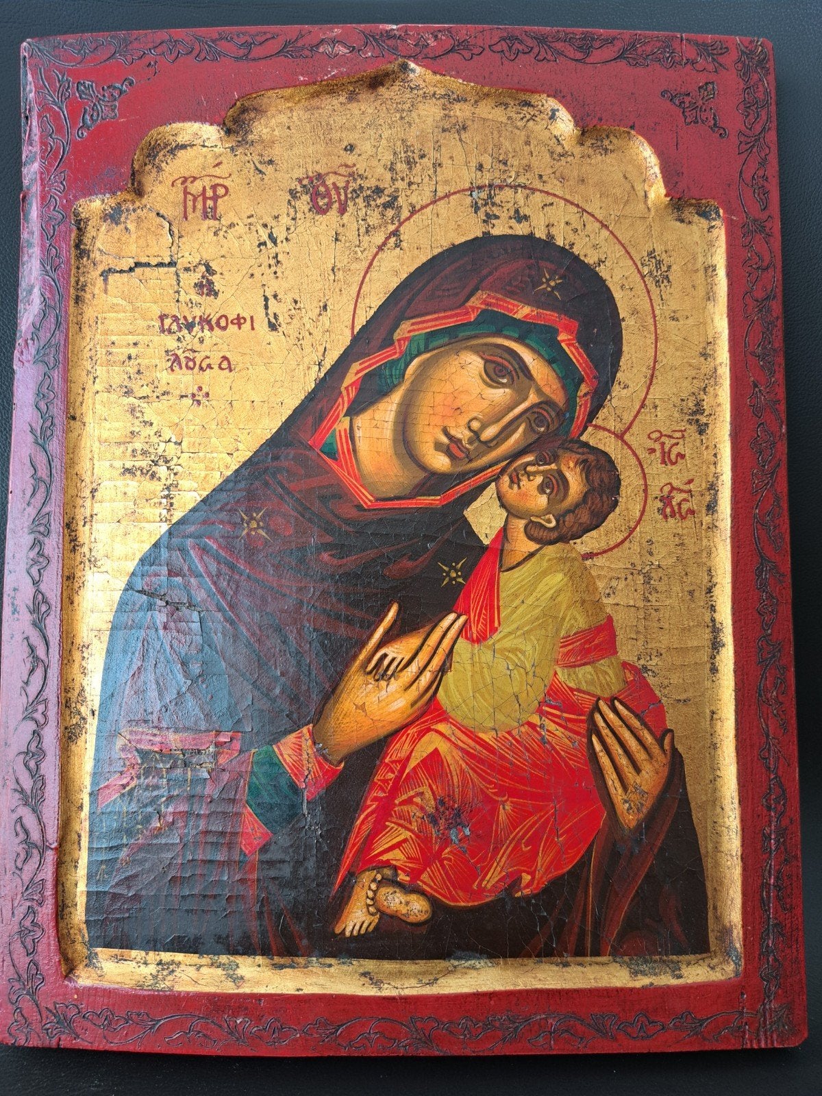 Prachtige Griekse Orthodoxe Icoon: Moeder Gods met Kind, Antiek en Kunst, Antiek | Religie, Ophalen of Verzenden