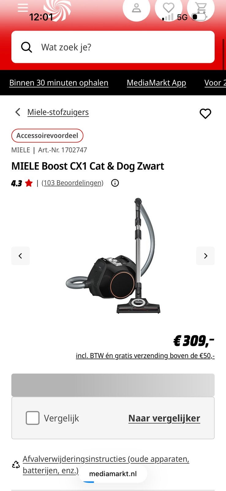 Miele cx1 cat & dog stofzuiger, Ophalen of Verzenden, Gebruikt