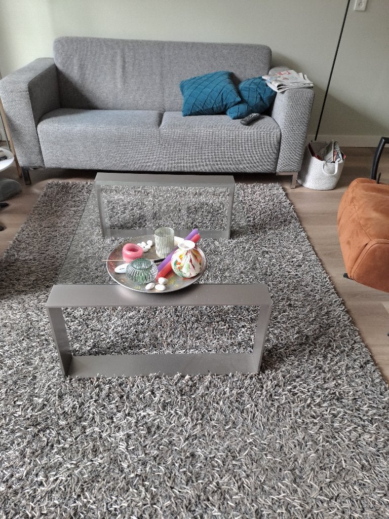 Design glazen salontafel, Huis en Inrichting, Ophalen, 50 tot 100 cm, 50 tot 100 cm, Zo goed als nieuw