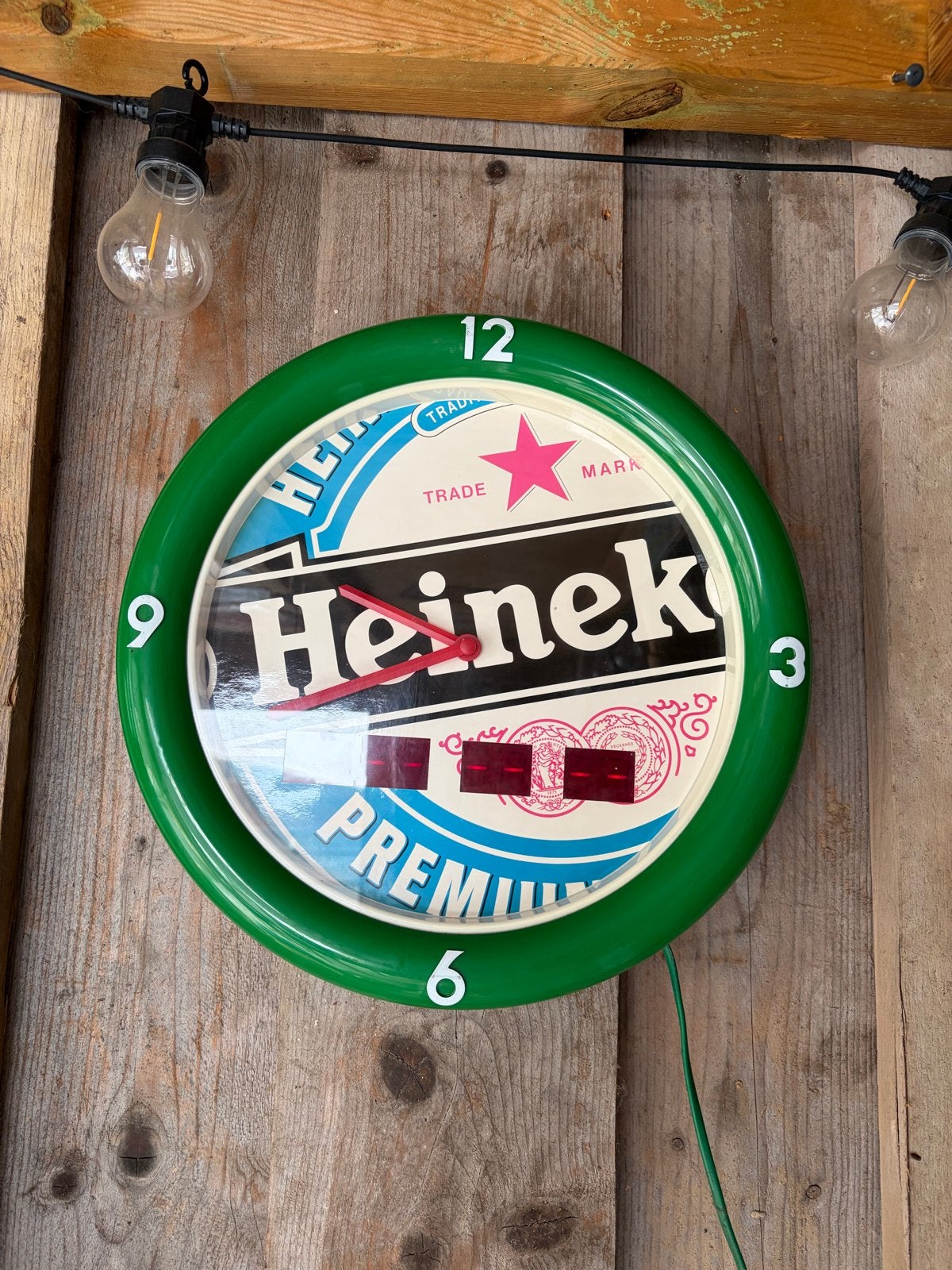 Heineken Wandklok, Vintage, Analoog, Ophalen of Verzenden, Groen