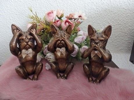 Franse Bulldog beeldjes set van 3 stuks horen, zien, zwijgen, Ophalen of Verzenden, Nieuw, Overige typen