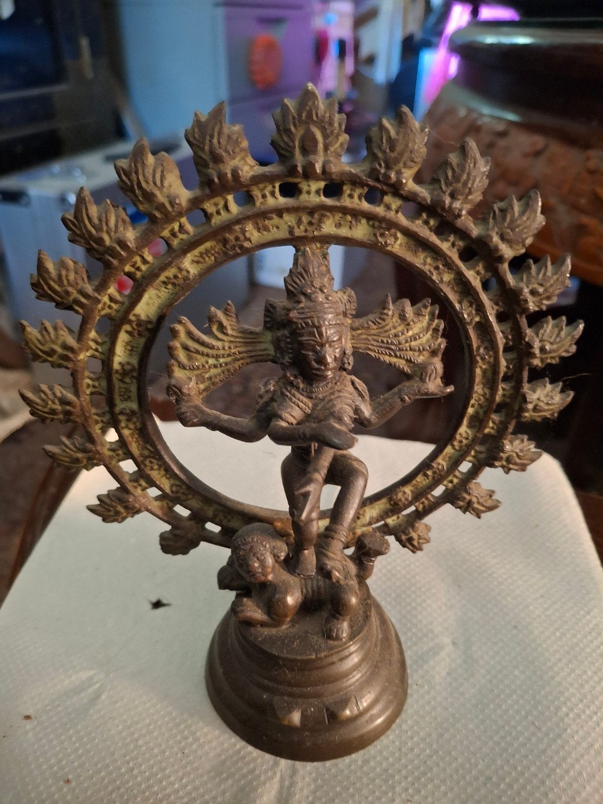Vintage Bronzen Shiva Nataraja Beeldje - Dansende God, Antiek en Kunst, Minder dan 20 cm, Ophalen of Verzenden, Brons, Bruin