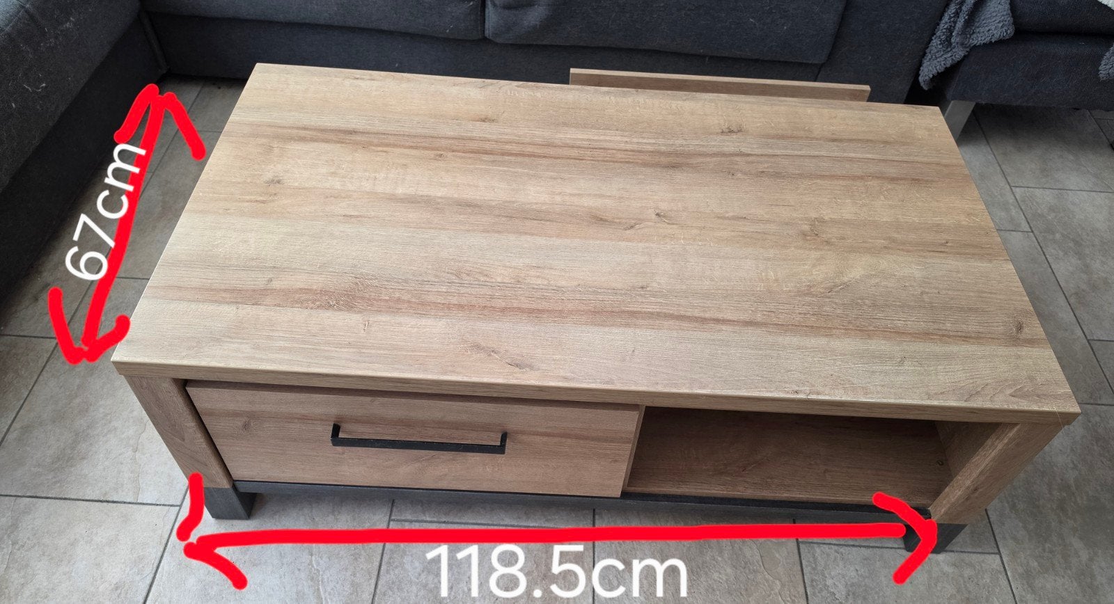 Degelijke ruime salontafel met 2 lades en 2 opbergvakken, Ophalen, Gebruikt, 100 tot 150 cm, 50 tot 100 cm