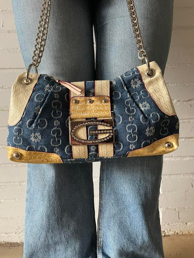 Vintage Gussaci Y2K denim handbag, Sieraden, Tassen en Uiterlijk, Tassen | Damestassen, Nieuw, Schoudertasje, Blauw, Ophalen of Verzenden