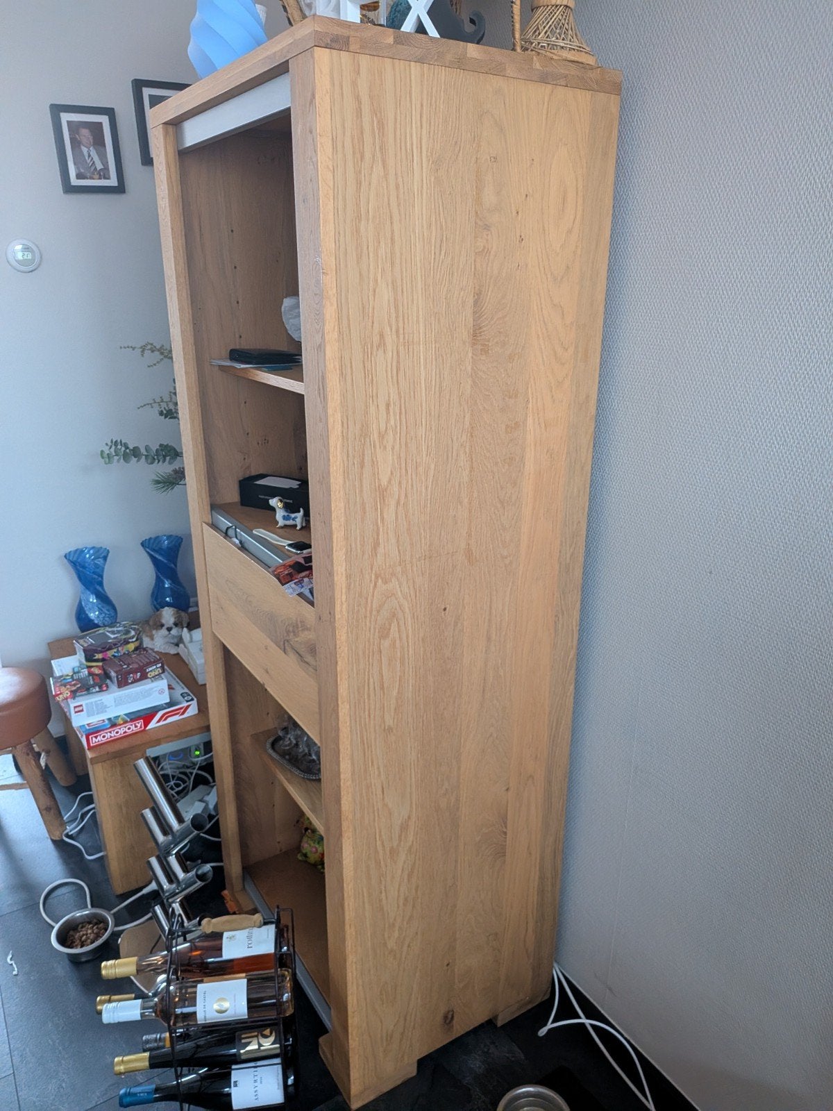 Houten kast met open vakken en lade, Huis en Inrichting, Ophalen, Minder dan 50 cm, Gebruikt, 200 cm of meer