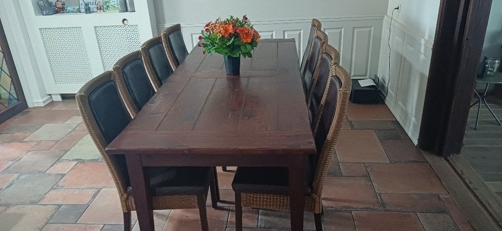 Eethoek/ 8 stoelen, Huis en Inrichting, Ophalen, Gebruikt, Teakhout, 200 cm of meer