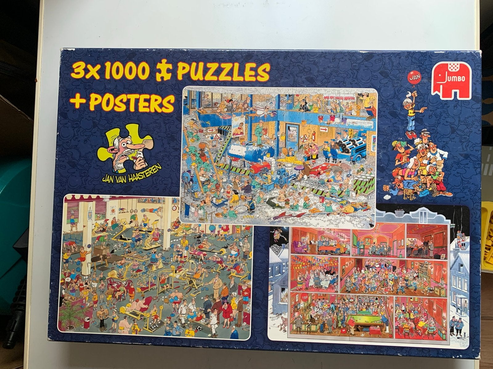 Jan van Haasteren 3x 1000 stukjes puzzel + posters, Ophalen of Verzenden, 500 t/m 1500 stukjes, Gebruikt, Legpuzzel