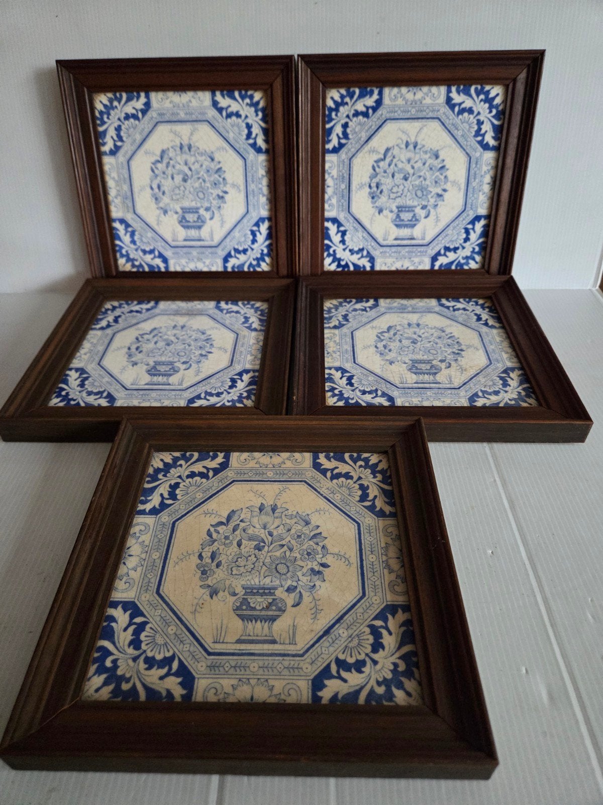 Set van 5 Delfts Blauw-stijl ingelijste tegels, Ophalen of Verzenden
