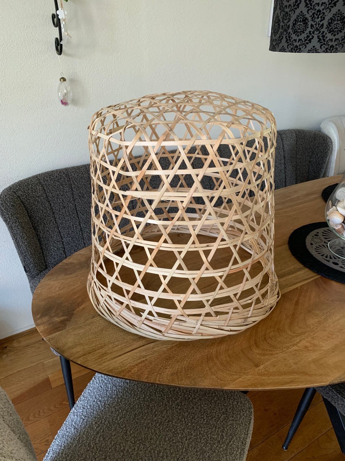Opengewerkte rieten lampenkap, zonder fitting, hoogte 50 cm, Natuurlijk materiaal, Rond, 54 cm, Ophalen