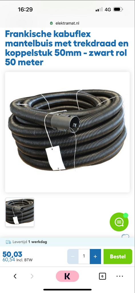 Frankische kabuflex mantelpijp met trekdraad 50mm - 50m, Ophalen, Nieuw, Kabel of Snoer