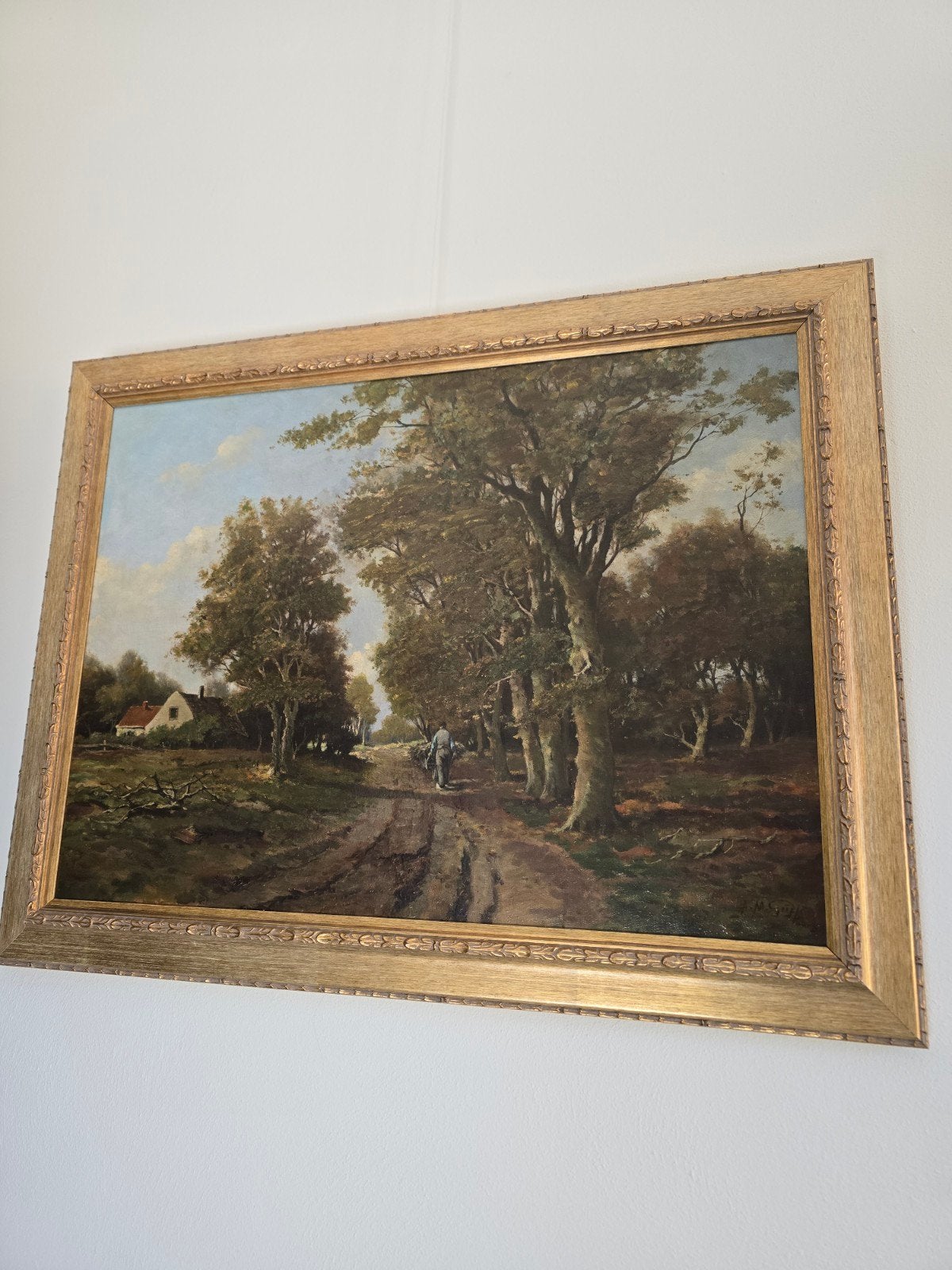 Schilderij A.M. Geijp - Man op een bospad. Antiek, olieverf, Antiek en Kunst, Kunst | Schilderijen | Klassiek, Ophalen of Verzenden