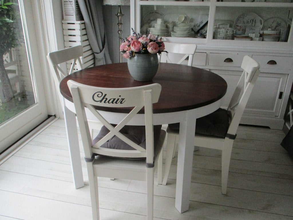 Mooie ronde uitschuiftafel met 4 stoelen chair zgan, Ophalen, Zo goed als nieuw, Vier personen, 100 tot 150 cm