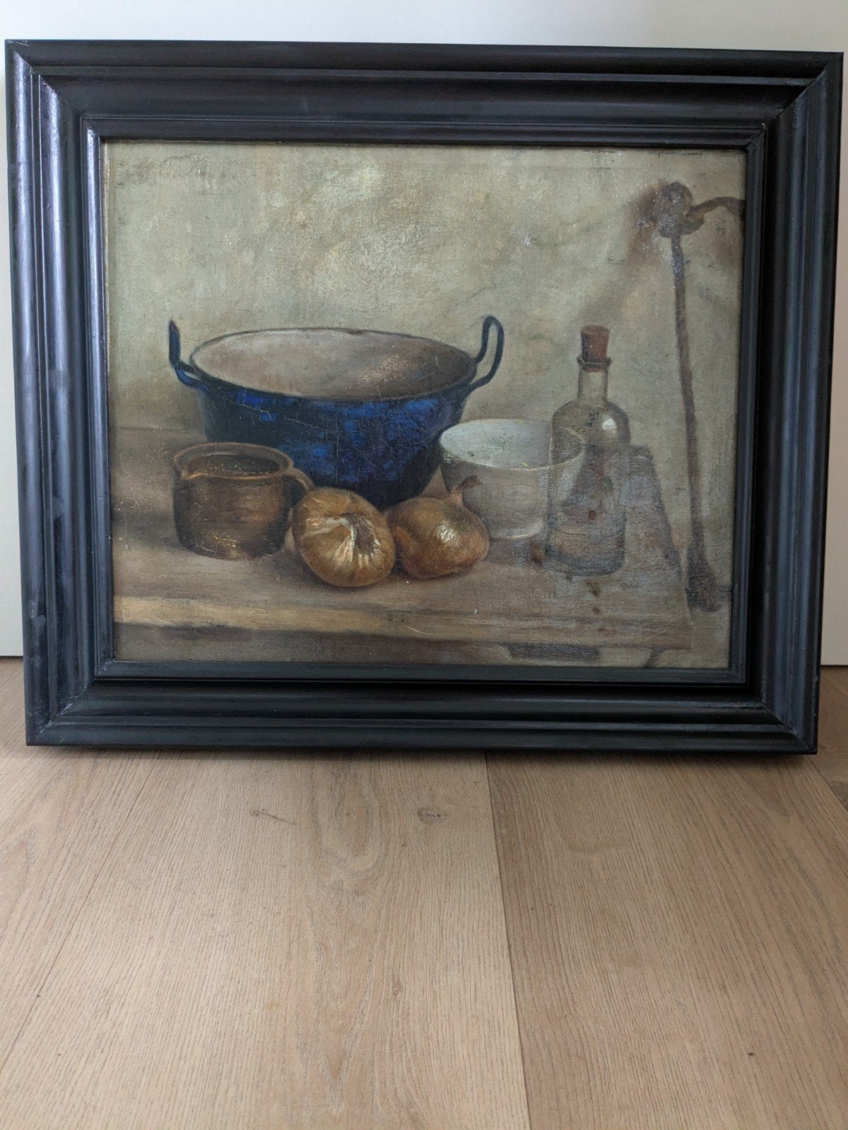 Olieverf Stilleven in Houten Lijst, 57x50 cm, Ophalen, Doek, Stilleven, Olieverf