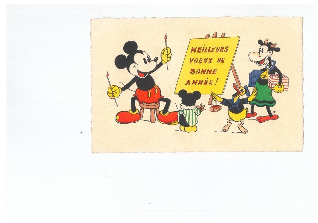 Disney Mickey Mouse Donald Duck Nieuwjaars kaart Frans 1937, Verzamelen, Ophalen of Verzenden, 1920 tot 1940, Ongelopen, Overige thema's