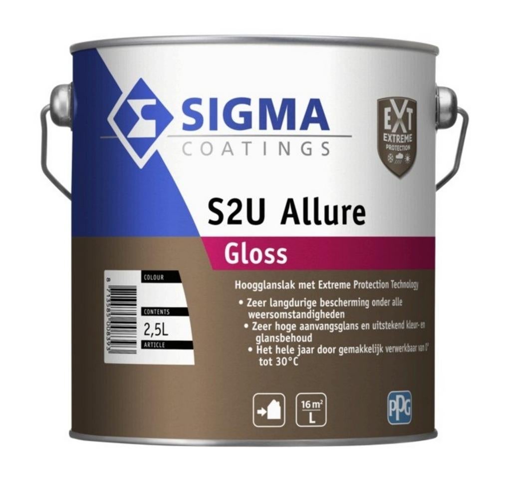 Sigma S2U Allure Gloss Hoogglanslak RAL 9001 2,5L, Doe-het-zelf en Verbouw, Verf, Beits en Lak, Ophalen of Verzenden