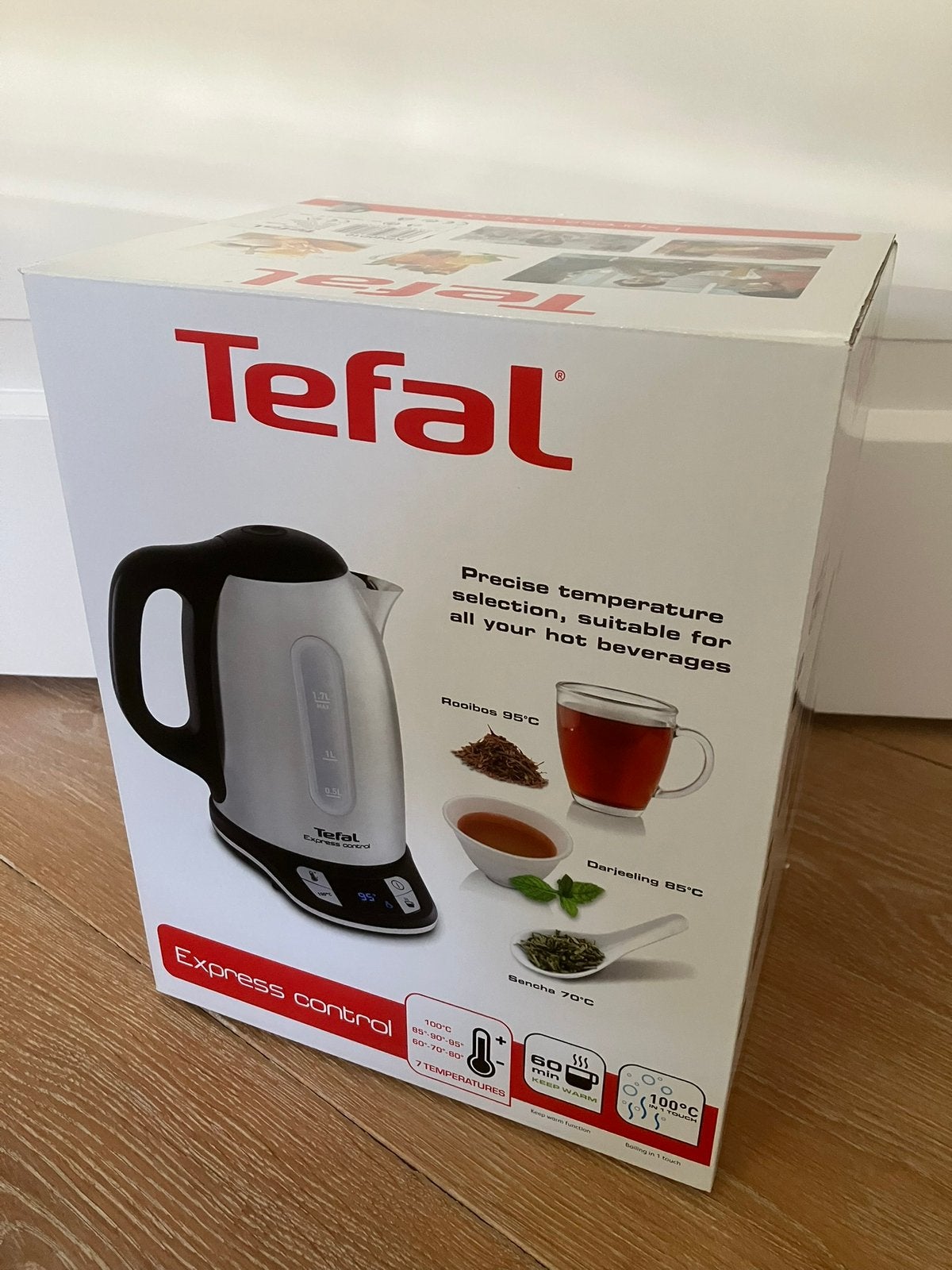 Nieuw! Tefal waterkoker express electronic ki240d 1,7 liter, 1 tot 2 liter, Ophalen of Verzenden, Nieuw, Rvs