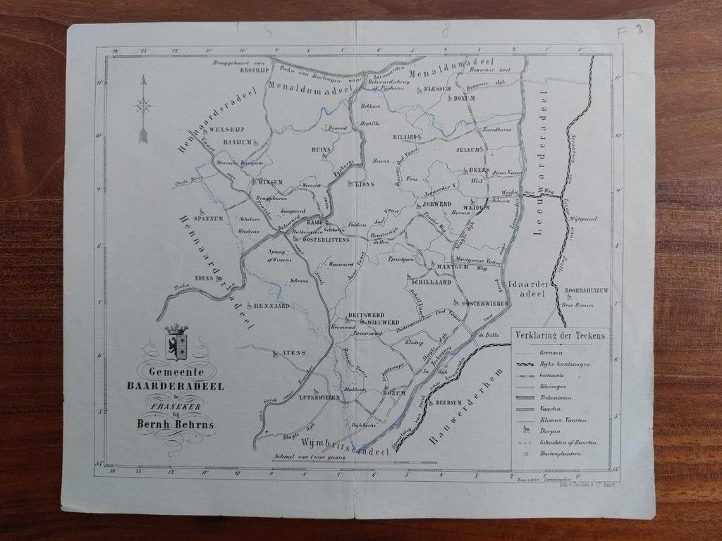 8 / Gemeente Baarderadeel Friesland Litho van Behrns 1861, Ophalen of Verzenden
