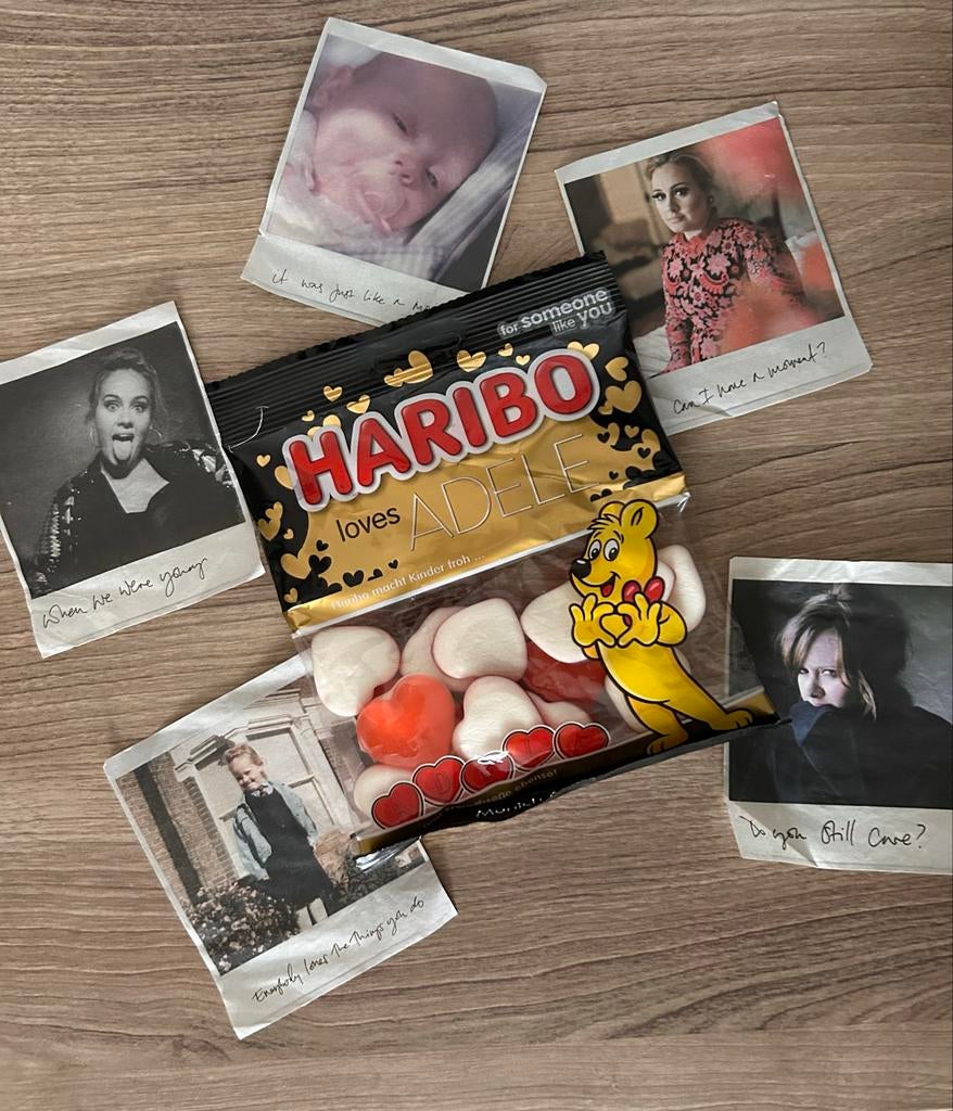 Haribo Loves Adèle snoep en krantenknipsels, Verzamelen, Ophalen of Verzenden, Nieuw, Overige typen