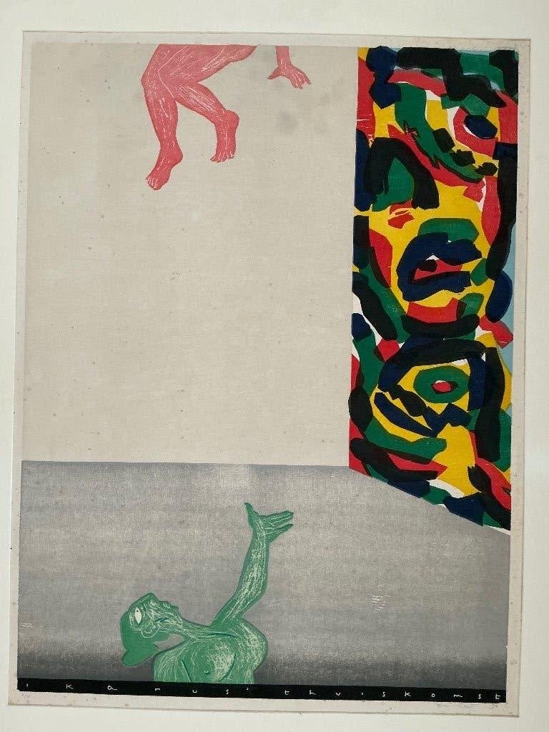 Houtdruk Tom Thijsse  Icarus thuiskomst, Antiek en Kunst, Ophalen, Mythologie, Gesigneerd, 90 cm
