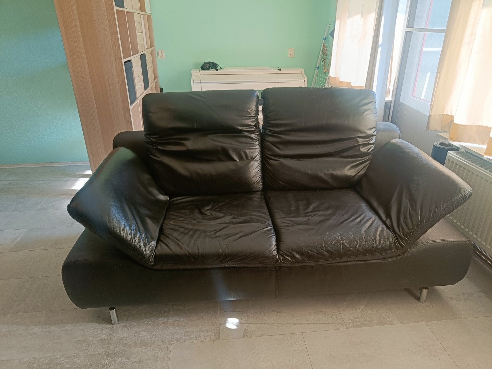 Koinor Rivoli (leren bank+verstelbare leuningen 192×94×100), Ophalen, Gebruikt, Zwart, 150 tot 200 cm