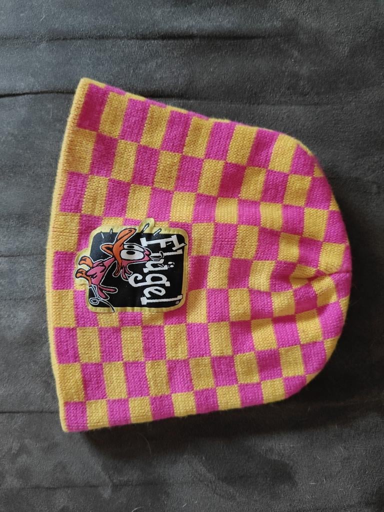 Originele Flügel muts - Roze/Geel geblokt, Flügel, Verzenden, Gedragen, Muts