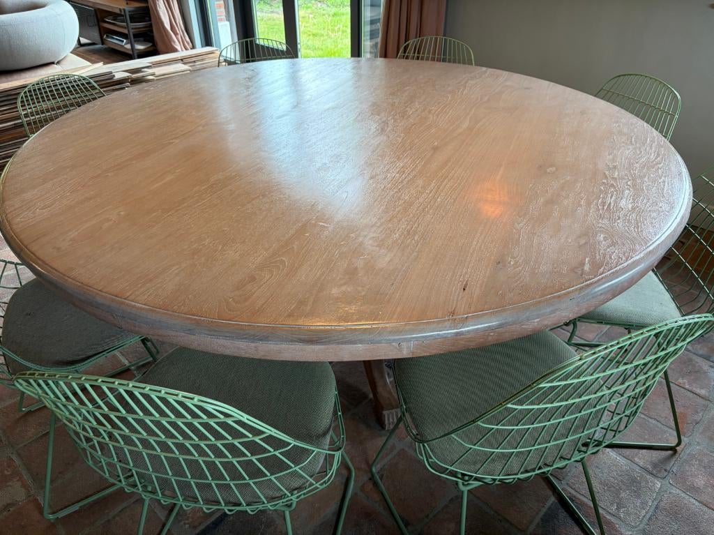 Massief teakhouten tafel 180 cm rond, Huis en Inrichting, Tafels | Eettafels, Ophalen, Gebruikt, 150 tot 200 cm, Vijf personen of meer