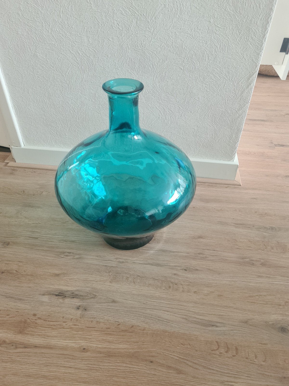 Grote turquoise vaas, Ophalen, Zo goed als nieuw, Glas, 45 cm