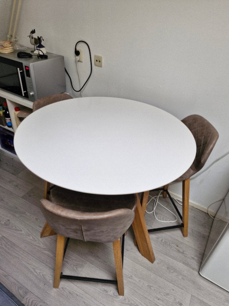 Ronde hoge eettafel met 3 stoelen, Huis en Inrichting, Tafels | Eettafels, Ophalen, Gebruikt, Rond, Drie personen