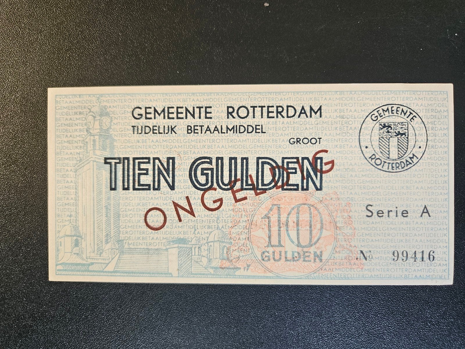 Nederland Rotterdam noodgeld 10 gulden 1944 UNC ongeldig WO2, Postzegels en Munten, Bankbiljetten | Nederland, Verzenden, 10 gulden