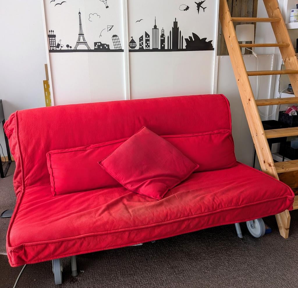 IKEA PS Slaapbank/ sofa bed - Rood (2-persoons), Ophalen, Gebruikt, Tweepersoons, 200 cm