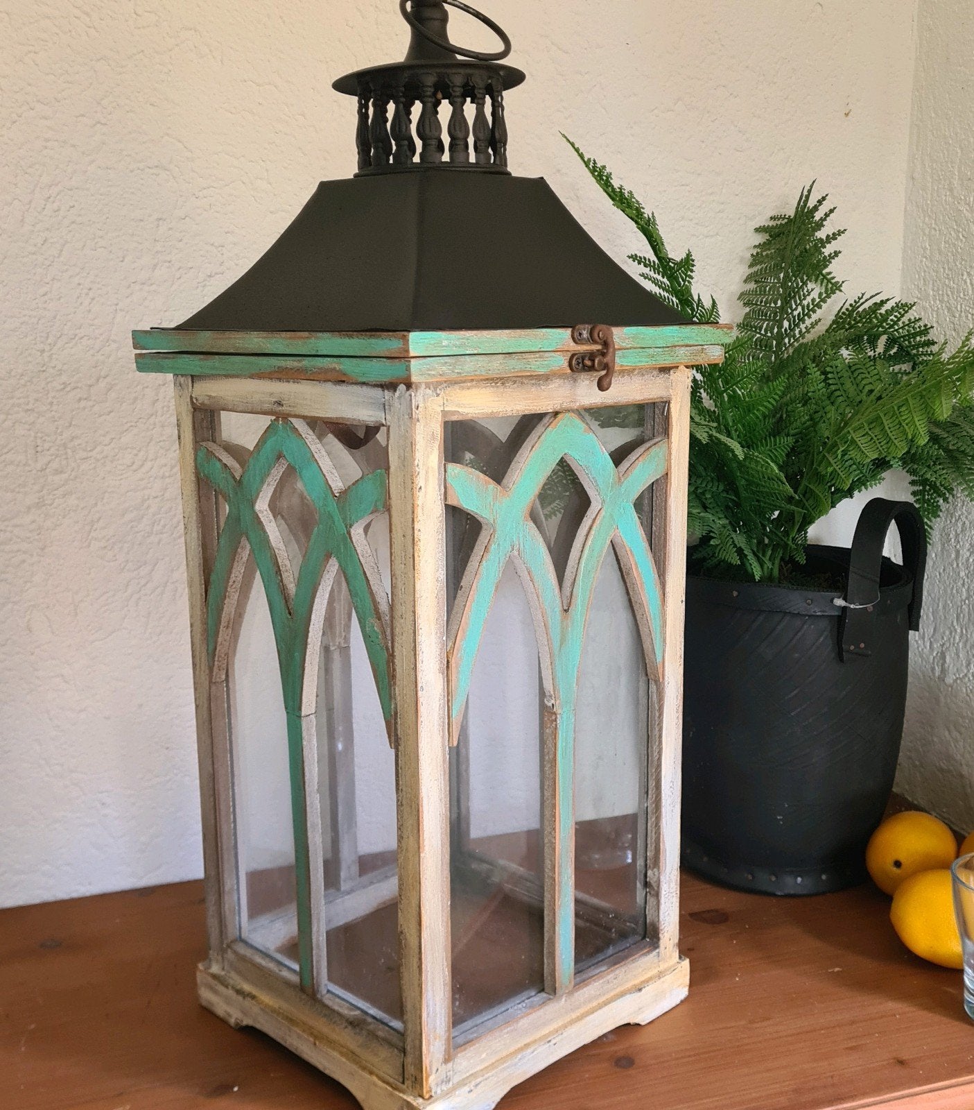 XL houten lantaarn windlicht ibiza beach turquoise, Lantaarn, 65 cm, Wit, Nieuw